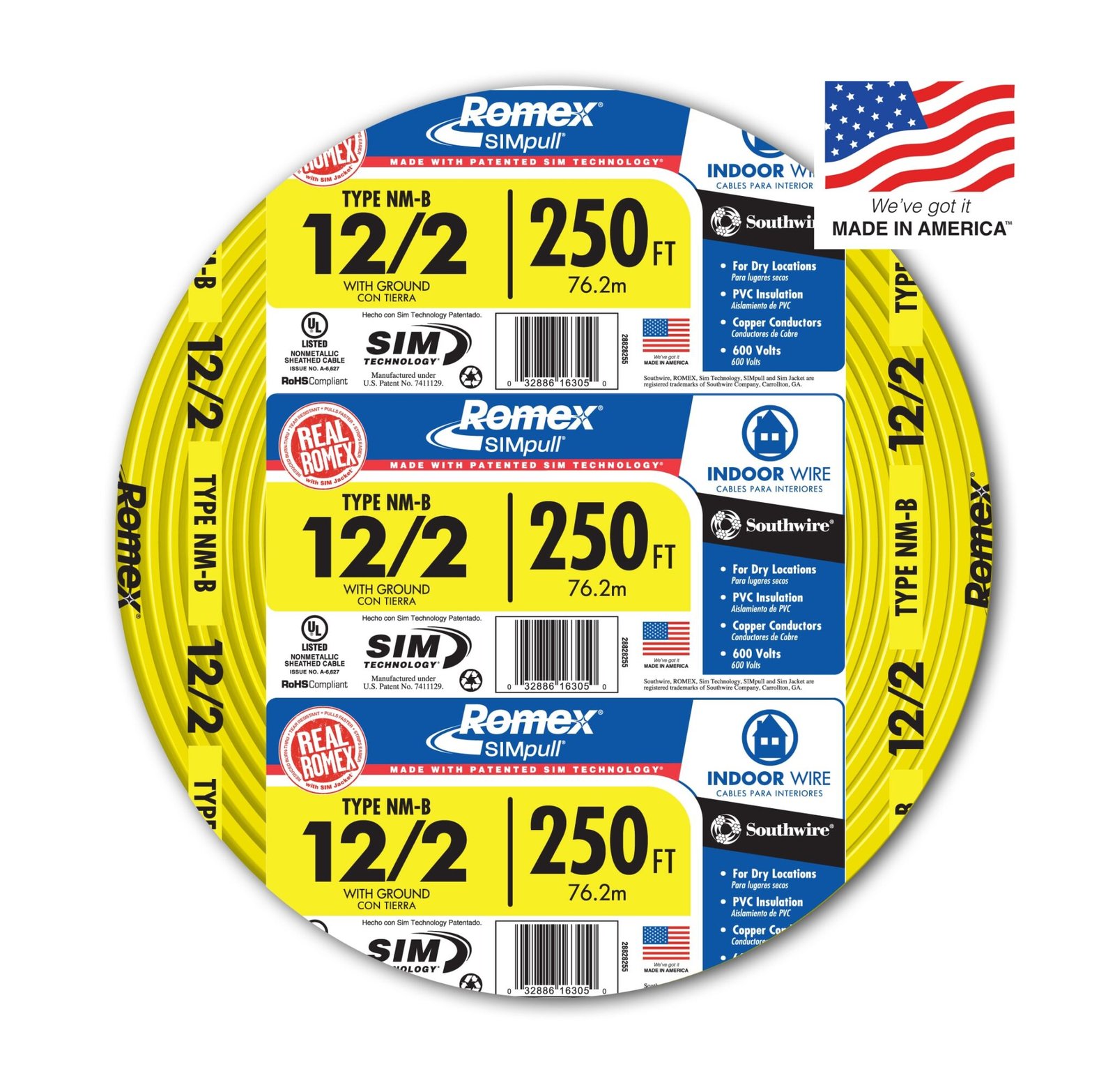 Southwire Romex SIMpull 250-ft 12/2 Solid Non-Metallic Wire (By-the ...